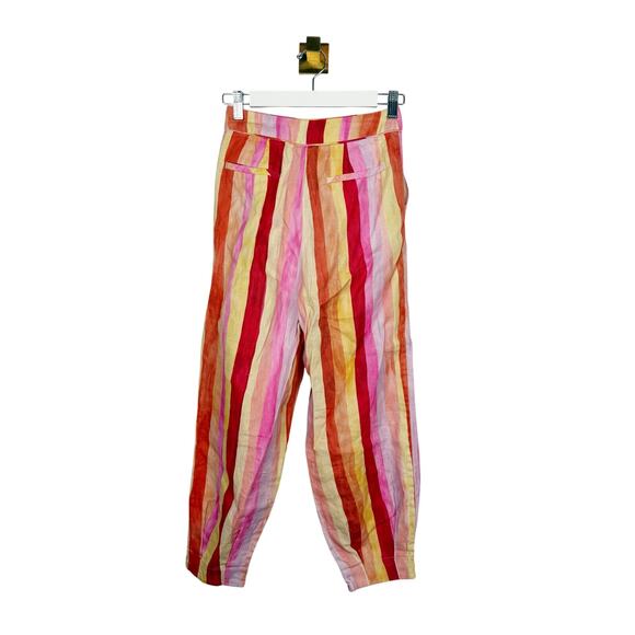Farm Rio Sunny Stripe Linen Balloon Pants Pink Orange Pockets Sz XS - Picture 4 of 11